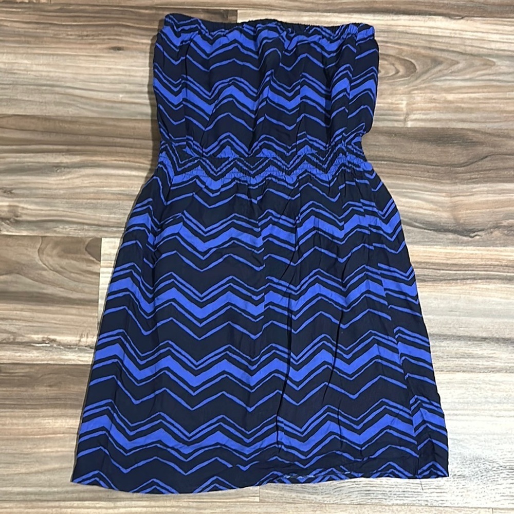 Gap Womens Dress XS Blue Chevron Cotton Tube Pull On Mini